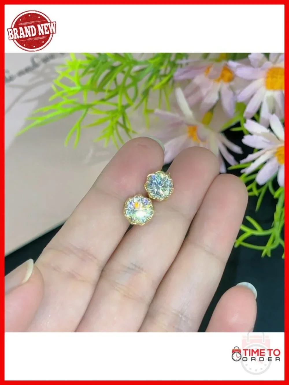 14K Gold Filled Moissanite Stud Earrings Dainty Floral Channel Set Imitation